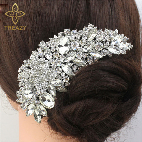 TREAZY Vintage Large Floral Bridal Hair Combs Rhinestone Crystal Wedding Tiara Hair Jewelry European Design Hair Accessories ► Photo 1/6