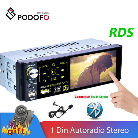 Podofo 1 Din Car Radio Autoradio Stereo Audio RDS Microphone 4.1 inch MP5 Video Player USB MP3 TF ISO In-dash Multimedia Player ► Photo 1/6