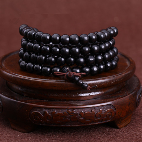 108*0.8/0.6cm Black Wooden Prayer Beads Bracelet Men Mala Buddha Natural Ebony Wood Buddhist Rosary Bangle Jewelry ► Photo 1/6