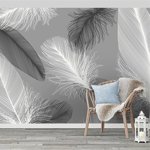 Nordic Style Black And White Feather Mural Wallpaper 3D Abstract Art Living Room Bedroom Home Decor Wall Papers Papel De Parede ► Photo 1/6