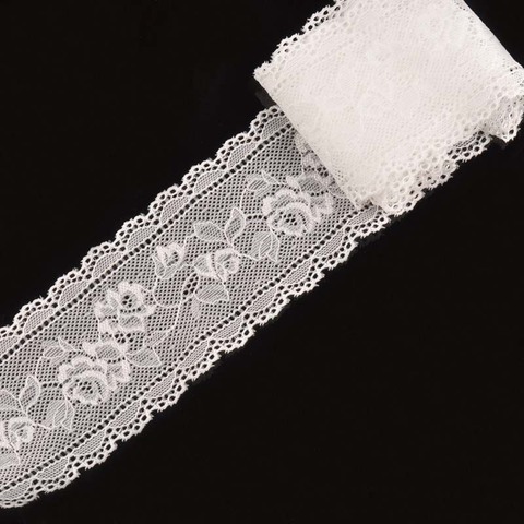 Width 6cm Rose Flower White Embroidered Springy Lace Fabric DIY Clothing Accessories Trim Ribbon For Wedding 5 Yard/lot C1982 ► Photo 1/4