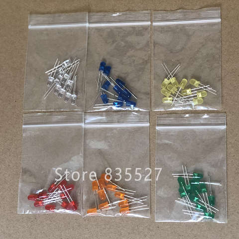 60pcs/lot F5 5MM in the Sets Kit Mixed 6 Color : White / Orange / Green / Red / Blue / Yellow LED light emitting diode turn DIP ► Photo 1/1