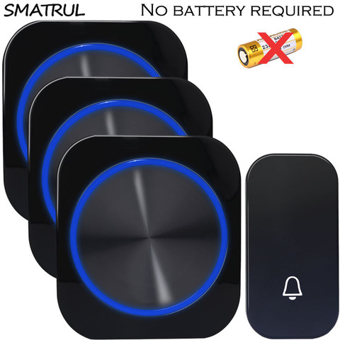 SMATRUL self powered Waterproof cover Wireless DoorBell no battery EU plug home smart Cordless Door Bell 1 button 3 Receiver ► Photo 1/6