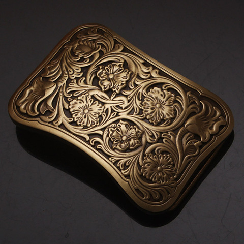 High Quality Antique Vintage/Retro Flower embossed Men's Solid  Copper Brass Belt Buckle ► Photo 1/4