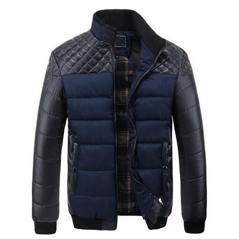 Men's Thicken Warm  Jacket PU Leather Patchwork Jackets Men Winter Coat Striped Leather Outerwear ► Photo 1/1