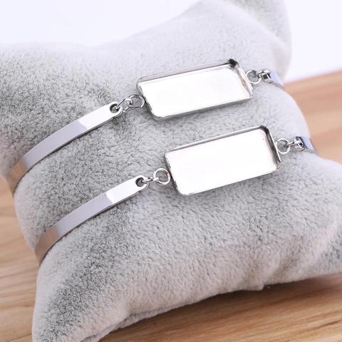 5pcs Stainless Steel Metal Bracelet Blanks Fit 10x25mm Rectangle Cabochon Base Setting Trays Diy Cuff Bracelets Bezels ► Photo 1/3