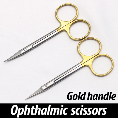 Double-eyelid scissors with gold handle 9.5cm stainless steel surgical instrument for ophthalmic surgery ► Photo 1/6
