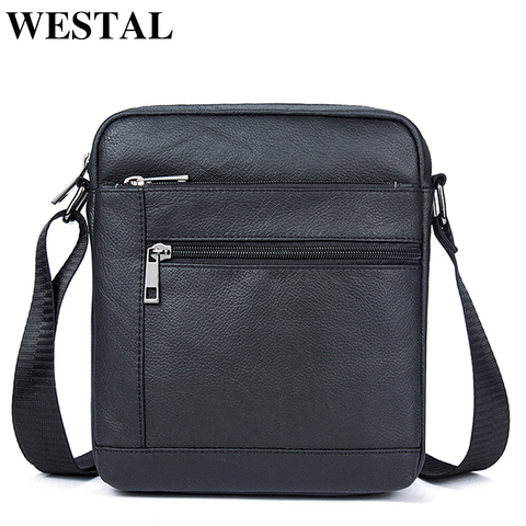 WESTAL Men's Shoulder Bags Men's Bag Genuine Leather Black Crossbody Bags for Men Small Flap Male Messenger Bag Men Leather 7604 ► Photo 1/6