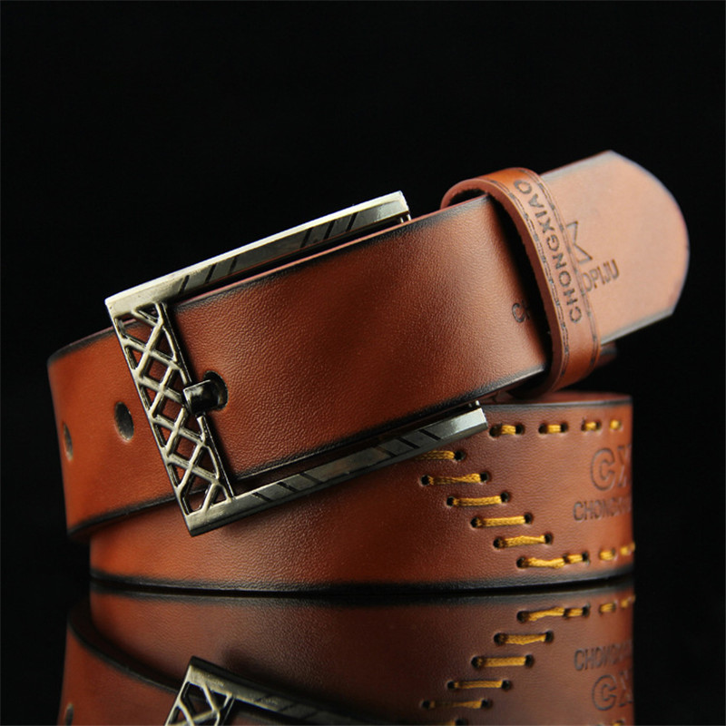 Mens Genuine Leather Cowhide Belt Luxury Pin Buckle Casual Belt Classic Vintage Cowboy Belt Masculine,A,120cn