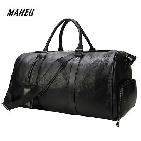 MAHEU High Quality Hand Carry Luggage For Men Cabin Bag Male Duffle Bag Men Travel Handbag Duffle Bag Large Black Pure Leather ► Photo 1/6