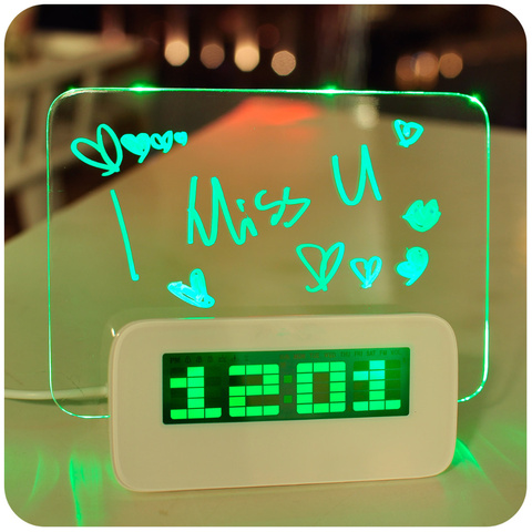 MOSEKO Upgrade Alarm Clocks LED Fluorescent Message Board Digital Alarm Clock Calendar Night Light Green/Blue/Red Desk Clock ► Photo 1/1