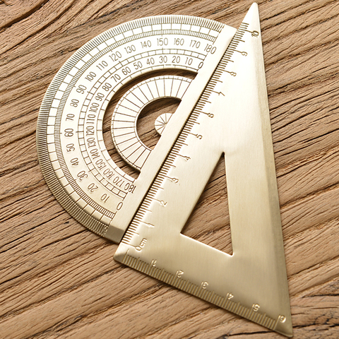 Brass Triangle Ruler Retro Semicircle Protractor Triangle Plate Drawing Copper Ruler School Office Stationery Supplies ► Photo 1/6