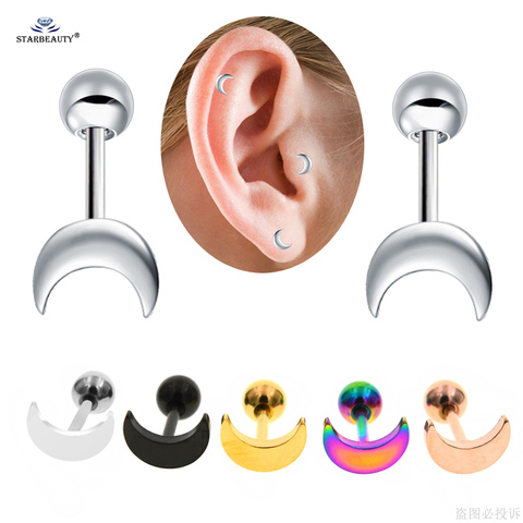 2 pcs/lot 18G 6mm Mini Moon Ear Piercing Stud Earrings Stainless Steel Tragus Piercing Helix Piercing Oreja Cartilage Earring ► Photo 1/6