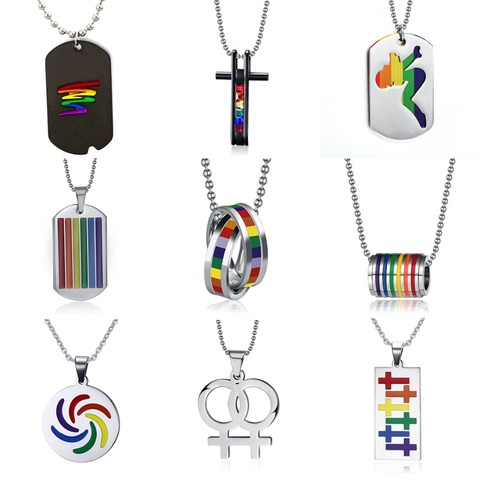 Rinhoo New Stainless Steel Lesbian Gay Pride LGBT Pendent Necklace Men Women Fashion Rainbow Charm Necklace Jewelry Wholesale ► Photo 1/6