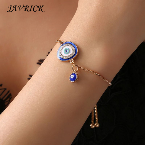 Turkish Lucky Blue Crystal Eye Bracelets Handmade Gold Chains Lucky Jewelry ► Photo 1/6