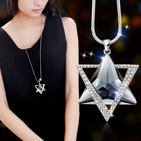 Delicate David Star Pendants Necklaces Luxury Women Rhinestone Necklace Gifts Crystal Sweater Snake Long Chains Jewelry ► Photo 1/6