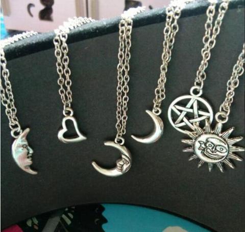 Fashion simple punk Vintage alloy geometric round five-pointed star moon peach heart sun pendant female necklace beach jewelry ► Photo 1/6