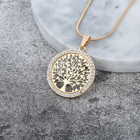 Hot Tree of Life Crystal Round Small Pendant Necklace Gold Silver Color Bijoux Collier Elegant Women Jewelry Gifts Dropshipping ► Photo 1/6