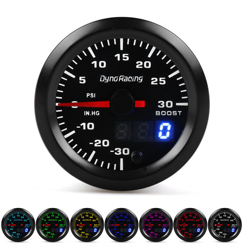 Dynoracing Dual Display 52MM 7 Colors Turbo boost gauge Psi Boost meter with stepper motor Boost sensor ► Photo 1/6
