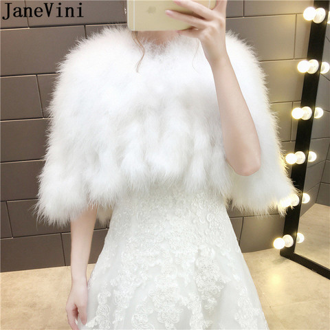 JaneVini 2022 Ostrich Feather Women Bolero White Bridal Capes Cloak Faux Fur Bolero Winter Autumn Wedding Wrap Shawl Bride Coat ► Photo 1/1