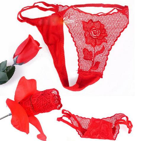 BK Valentine Rose Thongs Gift For Wife Sexy Red Flower Lace T-Back G-Strings Briefs Tangas Mujer Sexy Underwear Panties Lingerie ► Photo 1/1