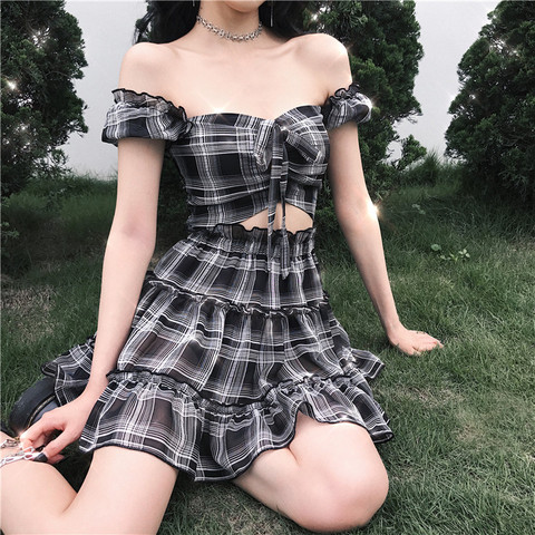 Costume Plaid Two Piece Skirt Set Plaid Skirt Set Black And White