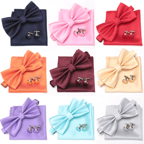 Mens Tie Set Bowtie Cravat Cufflinks Fashion Butterfly Party Wedding Bow Ties for Men Girls Candy Solid Color Bowknot Wholesale ► Photo 1/6