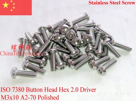 ISO 7380 Stainless Steel screws M3x10 Button Head Hex Driver A2-70 Polished ROHS 100 pcs ► Photo 1/1