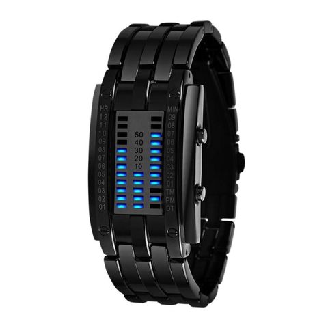 Men Women Future Technology Binary Black Stainless Steel Couple Watch Date Digital LED Bracelet Sport Watches ► Photo 1/6