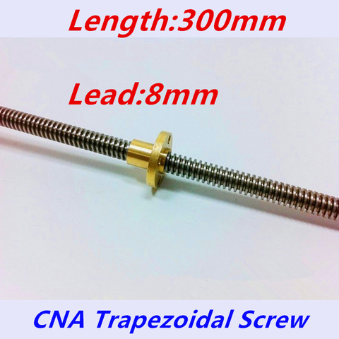 2 sets 3D Printer Z Axis T8 Lead Screw Diameter: 8mm ,pitch 2mm,lead of thread 8mm, Length 300mm with flange Copper Nut ► Photo 1/1