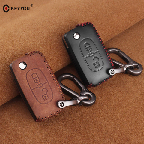 Dandkey 2 Button Leather Keychain Car Key Case Cover For Peugeot 207 307 308 407 807 For Citroen C2 C3 C4 C5 C6 Picasso Xsara ► Photo 1/6