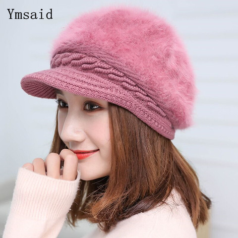 Ymsaid Winter Women Hat Warm Beanies Knitted Hats Female Rabbit Fur Cap Autumn Winter Ladies Fashion Hat Skullies Beanies ► Photo 1/6