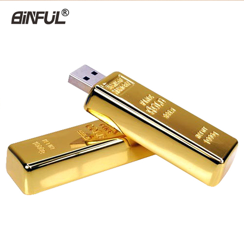 golden usb flash drive Metal pen drive 4GB 8GB 16GB 32GB 64GB Gold Bar USB2.0 Flash memory pendrive Bullion Stick disk gift ► Photo 1/6