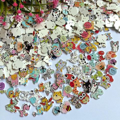 50pcs Natural Wooden Buttons Cute cartoon Animals  Shape Decorative Sewing Buttons 2 Holes Scrapbooking for Crafts DIY 20-38mm ► Photo 1/6