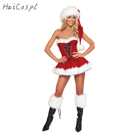 Plus Size New Year Christmas Costume for Women Red Sexy Dress Adult Female Fancy Cosplay +Hat ► Photo 1/6