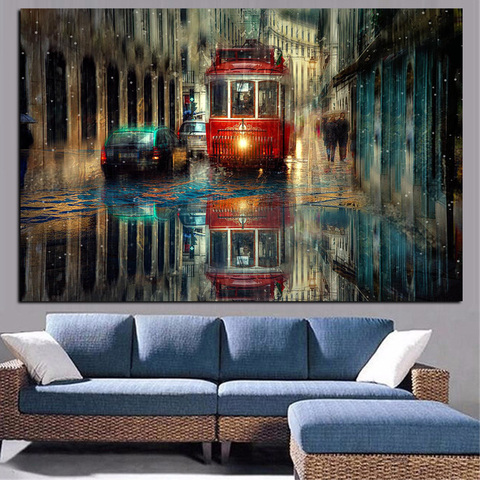 Retro City Street Landscape Oil Painting on Canvas Art Posters and Prints Scandinavian Wall Picture for Living Room Cudros Decor ► Photo 1/6