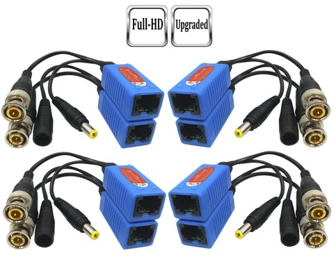 Pripaso 4 Pair Passive Video Balun BNC to RJ45 Adapter with Power Full HD 1080P-5MP Surveillance Security Camera Ethernet Cable ► Photo 1/6