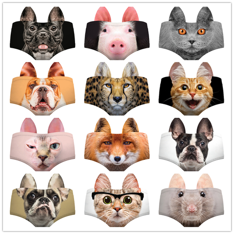 2022 New Arrived Fashion 3D Printing Sexy Underwear Kawaii Pig Cat Ear  Panties Bull Dog Cheetah Fox Wild Animal Woman Briefs ► Photo 1/6