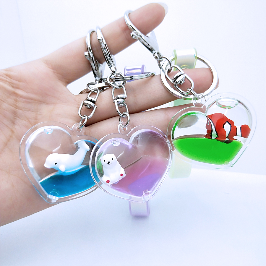 SS20109D Wide Heart Keychain with Clip - Agua Swirl
