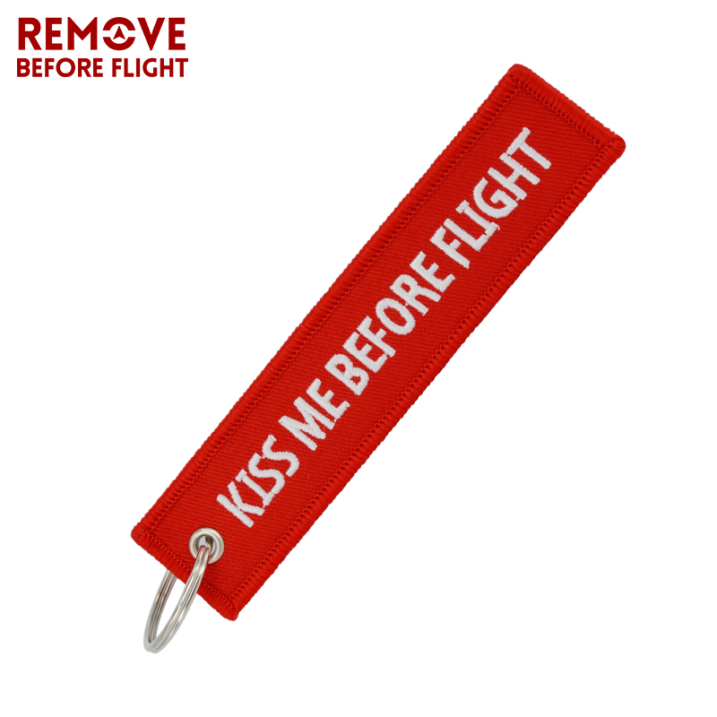 Kiss Me Before Flight Embroidered Keyring Luggage Tag Free UK Delivery 