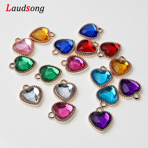 50Pcs Rose Gold Color Plastic Drill Heart Charm Pendants For Jewelry Making Bracelet necklace Charm Findings ► Photo 1/6