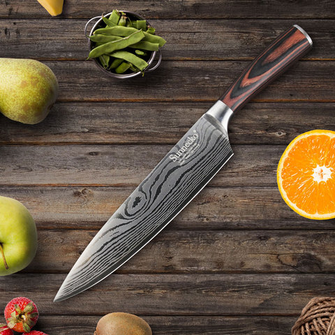 SUNNECKO 8'' inch Chef Knife Japanese Stainless Steel Sanding Laser Pattern Professional Chef's Knives Sharp Blade Cooking Tool ► Photo 1/6