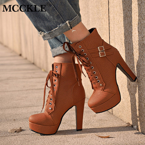 F1rst Rate High-Heeled Platform Boots,Fashion Lace Up Ankle Boots Buckle Platform Boots 