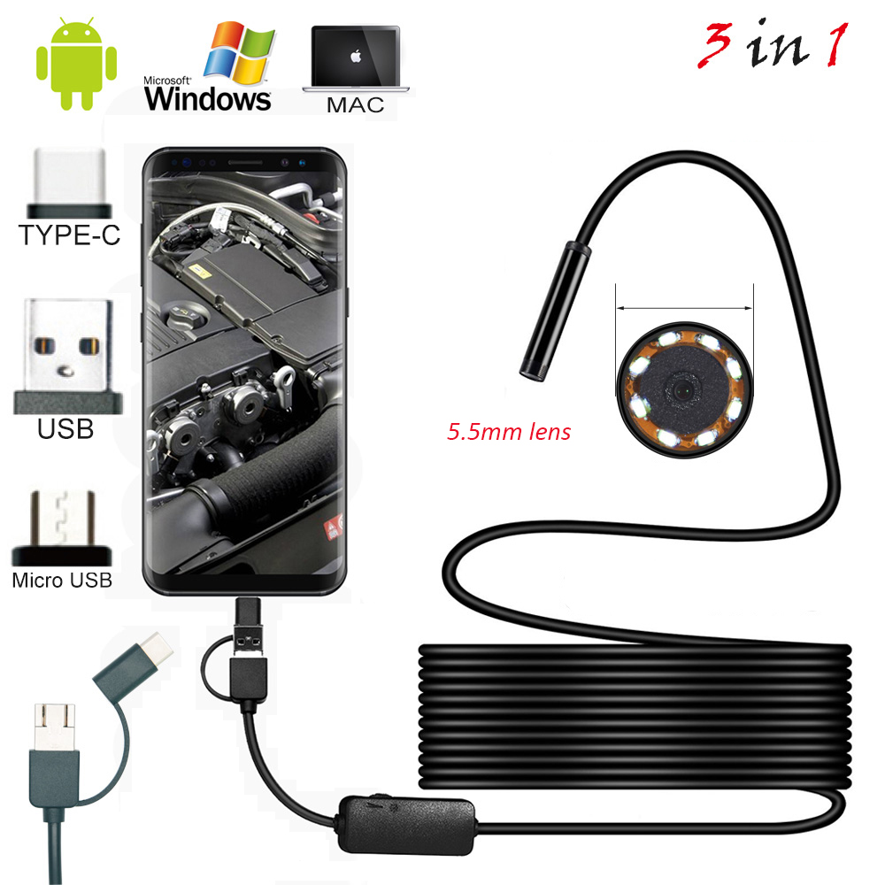Reflectie Dwang munt 1m 2M 1.5m Wire Mini Endoscope Camera 5.5mm Lens for Android Type-C/USB  Borescopes Waterproof Led Lighting Inspection Camera - Price history &  Review | AliExpress Seller - Endoscope Dorpship Store | Alitools.io