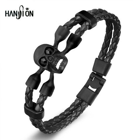 Fashion Men's Skull Bracelet&Bangle Male Multilayer Accessories Homme Jewelry Black Color Leather Bracelets Valentine's Day Gift ► Photo 1/6