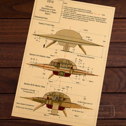 Dimensions of UFO Room Frame Vintage Kraft Decorative Poster DIY Wall Canvas Painting Sticker Delicate Home Bar Decor Gift ► Photo 1/1