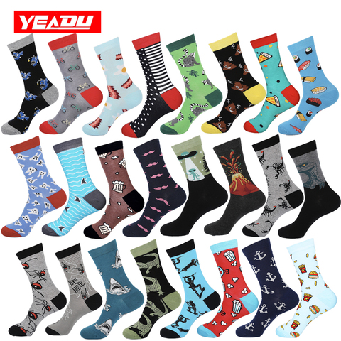 YEADU 85% Cotton Men's Socks Winter Harajuku Colorful Funny Poop Dinosaur Sushi Moustache Dress Socks for Male Christmas Gift ► Photo 1/6