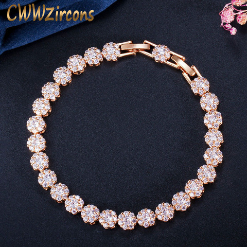CWWZircons Classic Micro Pave Round Cubic Zirconia Stones Yellow Gold Color CZ Tennis Bracelets for Women Wedding Jewelry CB108 ► Photo 1/6