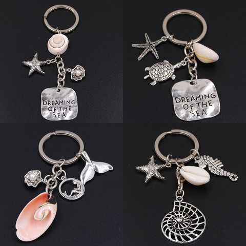 1pc Dreaming Of The Sea Keychains Starfish Conch With Shell Keyring Fish Tail Charms Turtle Pendant Ocean Jewelry ► Photo 1/5