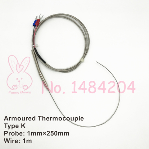1 PCS Type K Armoured Thermocouple 1mm*250mm SUS310S Bendable Probe Max 800C Metal Shielded Wire 1m High Temperature Sensor ► Photo 1/5